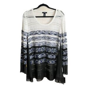 ALFANI Lightweight Ombre Stripe Semi-Sheer Sweater Tunic Sequined Casual Chic XL